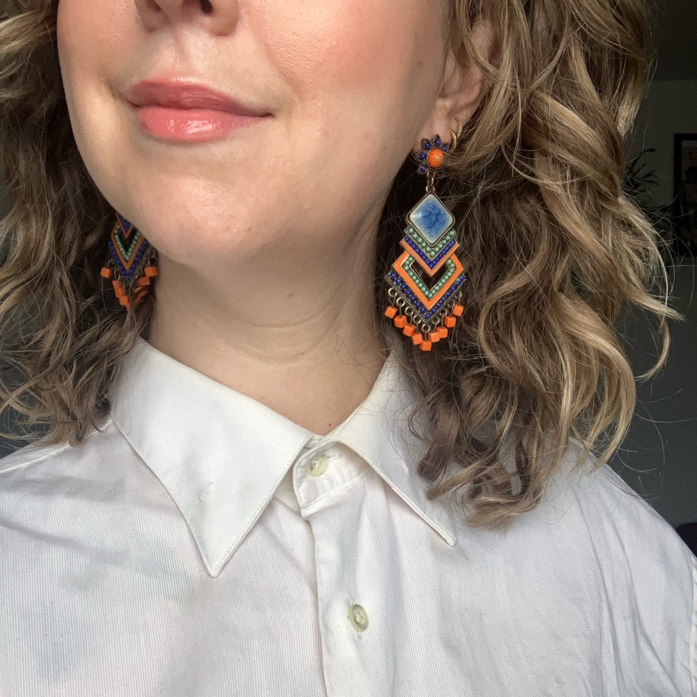 Aldo blue and orange Chevron Earrings